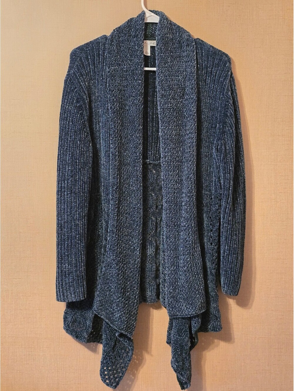 Emaline Marled Draped Waterfall Open Front Chenille Cardigan Sweater Size L